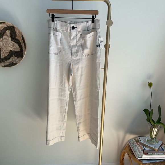 Anthropologie The Colette Cropped Wide-Leg Pants Contrast-Stitch Linen Size 32 - Picture 4 of 14